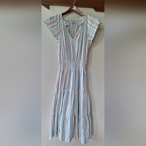 Rails Amellia Sag Harbour Stripe Linen Smocked Tiered Maxi Dress Womens Size S - Picture 1 of 10